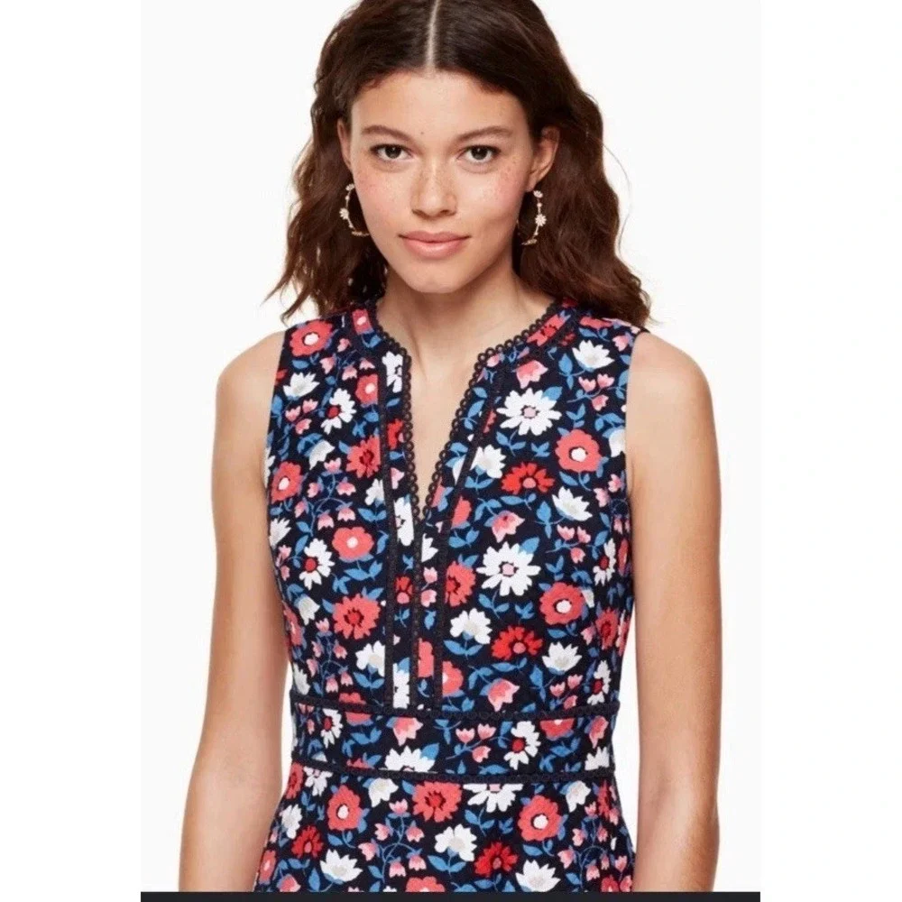 Kate Spade Shore Thing Daisy Jacquard Sheath Dress‎ Floral Embroidered Lace Sz 0